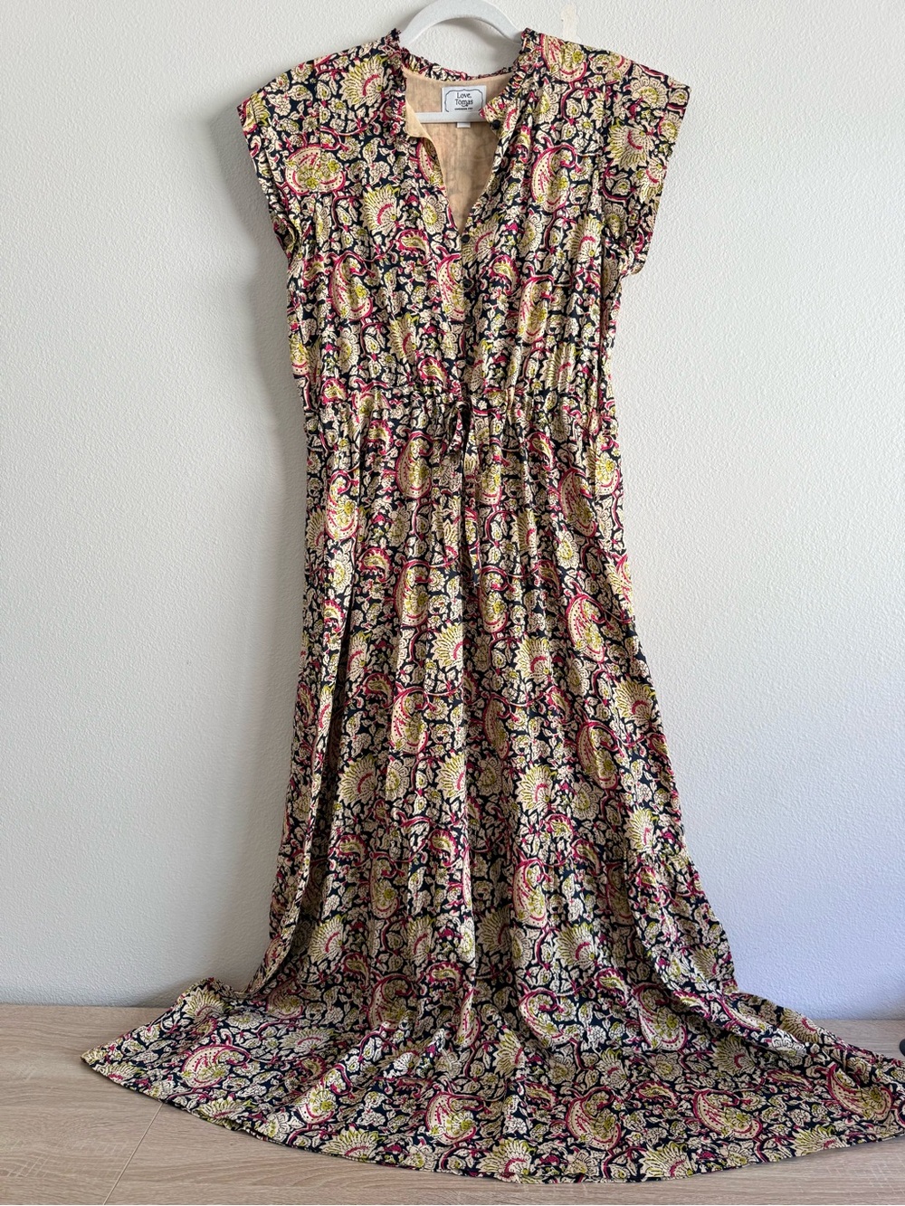 Love Tomas by Emerson Fry Frances Frill Navy Paisley print Maxi Dress sz M - Picture 5 of 14